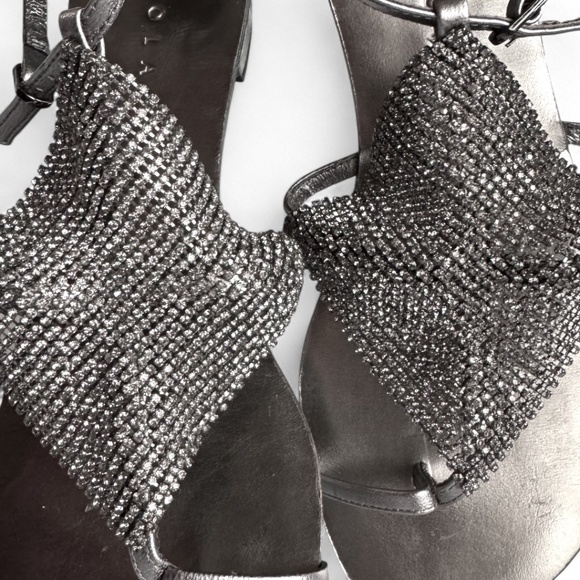 Lola Cruz Rhinestone Mesh T-Strap Sandals – Metallic Silver – Size 39 - Picture 3 of 9